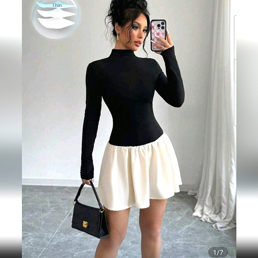Black and White Long Sleeve Dress